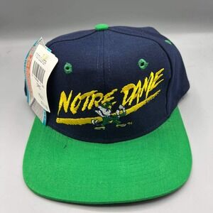 Vintage Notre‎ Dame Fighting Irish Hat Men Blue Green AJD Snap Back Cap New
